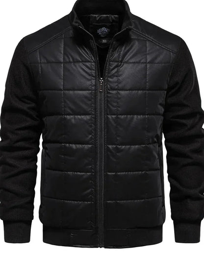 Men's Puffer Jacket – Black Quilted Stand Collar - Black detail