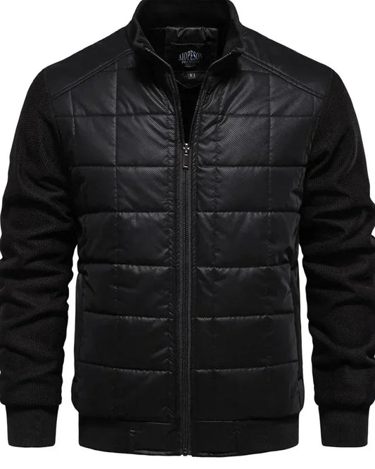 Men's Puffer Jacket – Black Quilted Stand Collar - Black detail