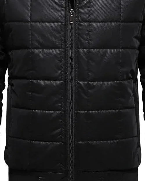Men's Puffer Jacket – Black Quilted Stand Collar - Black detail