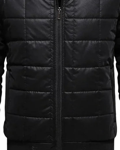 Men's Puffer Jacket – Black Quilted Stand Collar - Black detail