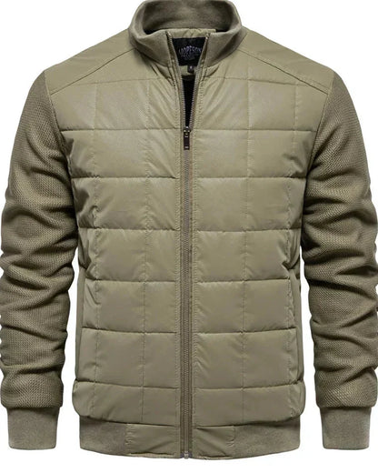 Men's Puffer Jacket – Black Quilted Stand Collar - Green detail