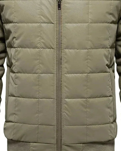 Men's Puffer Jacket – Black Quilted Stand Collar - Green detail