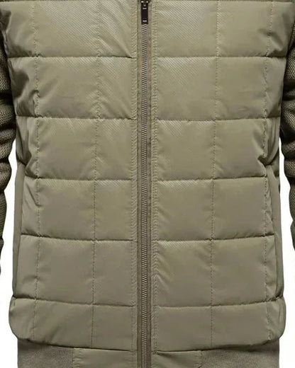 Men's Puffer Jacket – Black Quilted Stand Collar - Green detail