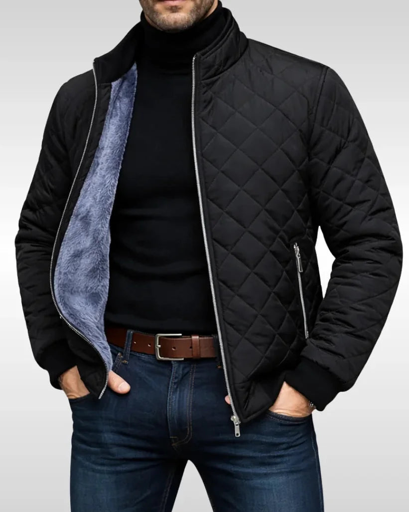 Men's Puffer Jacket – Navy Diamond Quilted - Black detail