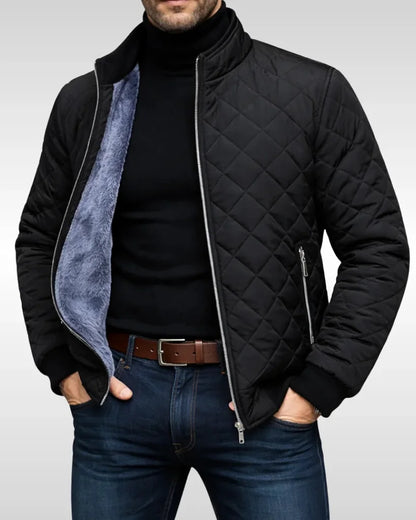 Men's Puffer Jacket – Navy Diamond Quilted - Black detail