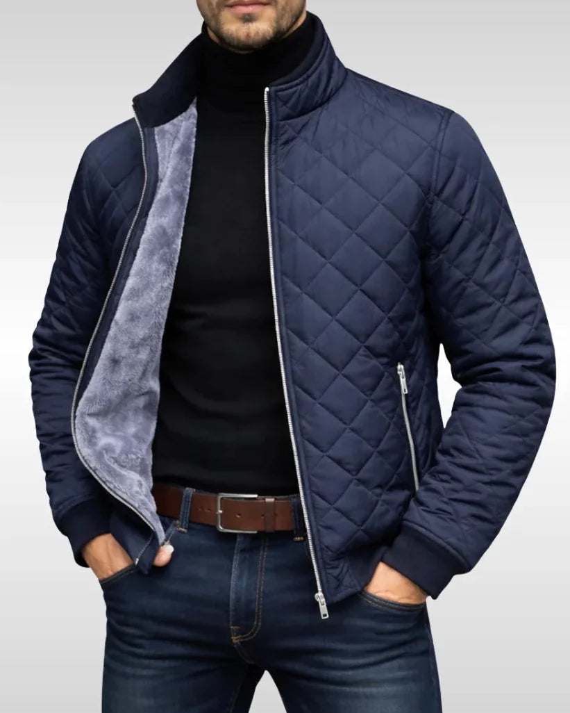 Men's Puffer Jacket – Navy Diamond Quilted - Navy detail