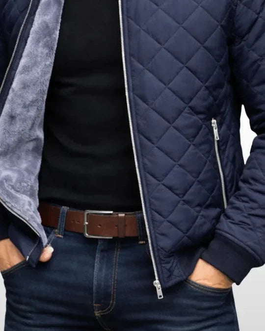 Men's Puffer Jacket – Navy Diamond Quilted - Navy detail