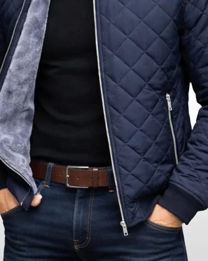 Men's Puffer Jacket – Navy Diamond Quilted - Navy detail