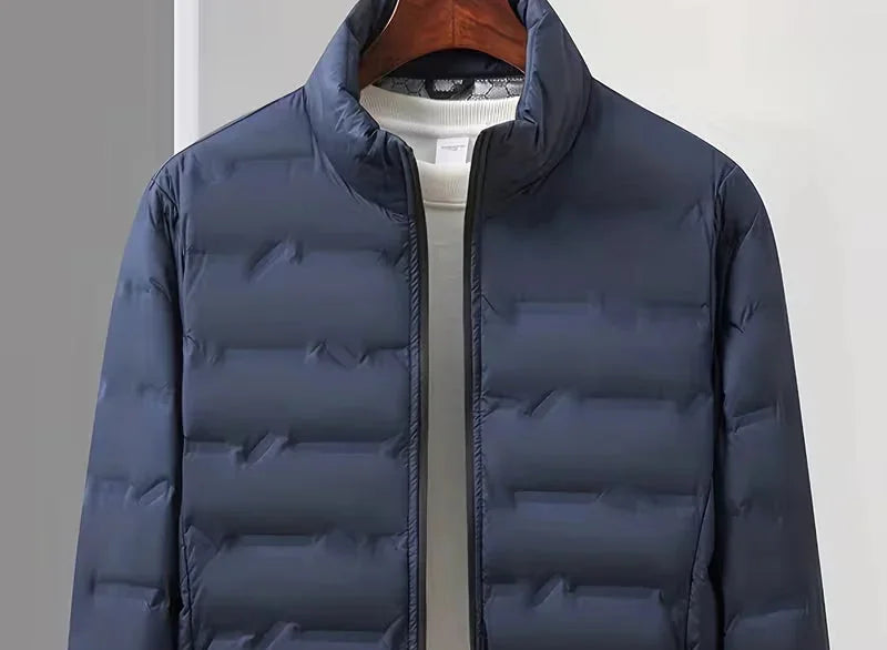 Men's Puffer Jacket – Navy Lightweight Stand Collar - Navy detail