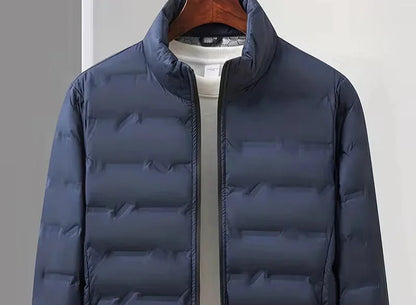 Men's Puffer Jacket – Navy Lightweight Stand Collar - Navy detail