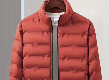 Men's Puffer Jacket – Navy Lightweight Stand Collar - Red detail