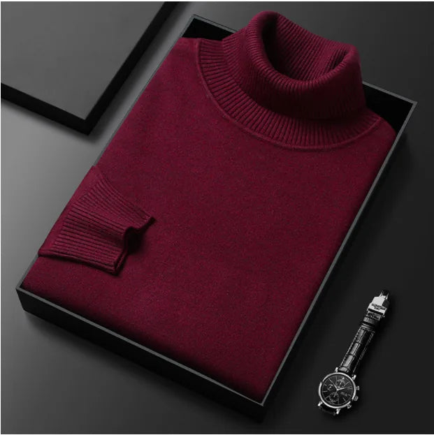 Men's Turtleneck Sweater - Burgundy