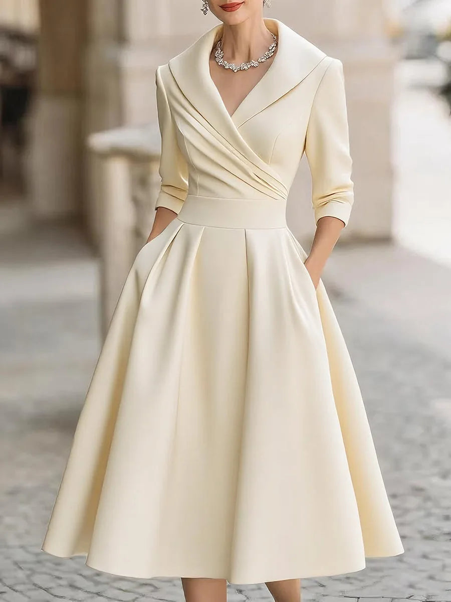 Shawl Collar Midi Wrap Dress - Beige