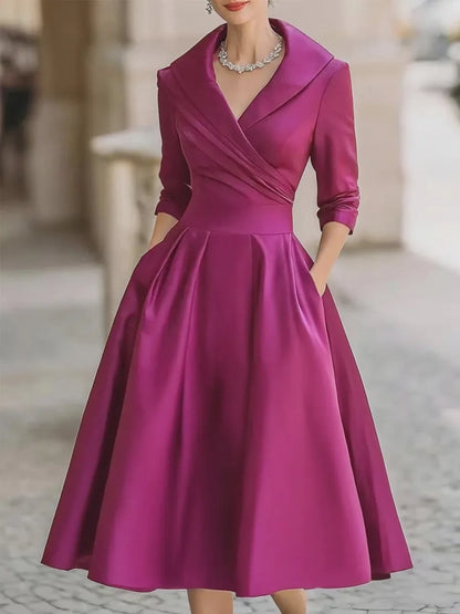 Shawl Collar Midi Wrap Dress - Fuchsia