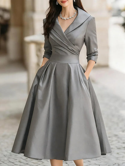 Shawl Collar Midi Wrap Dress - Gray