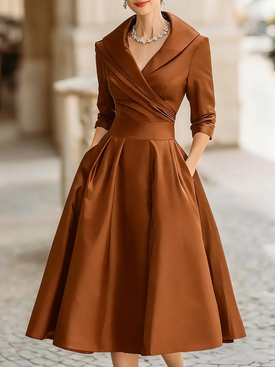 Shawl Collar Midi Wrap Dress - Orange