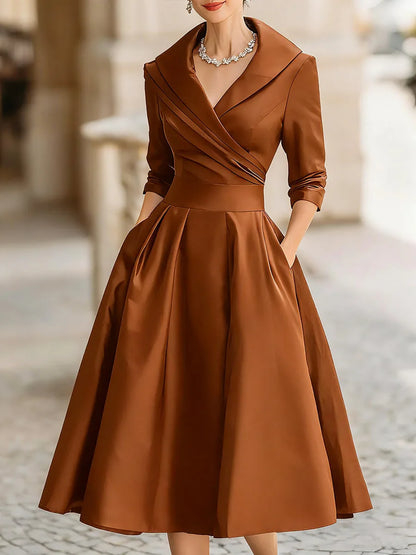 Shawl Collar Midi Wrap Dress - Orange