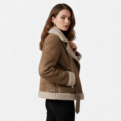 Women's Suede Shearling Moto Jacket - view 2