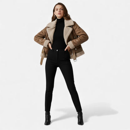 Women's Suede Shearling Moto Jacket - view 3