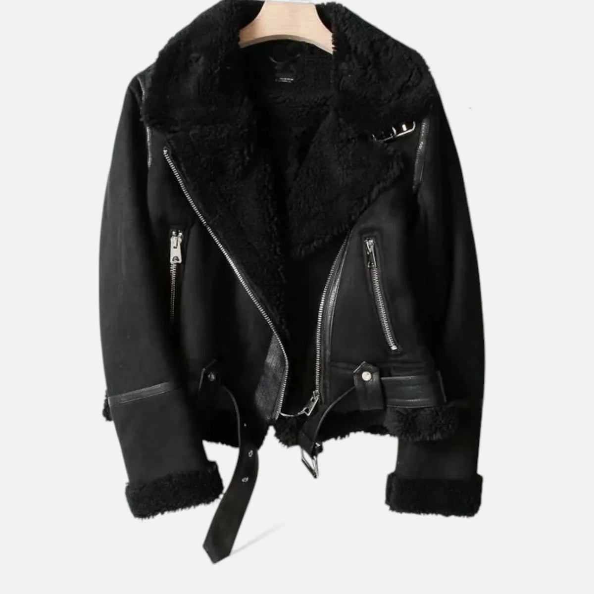 Women's Suede Shearling Moto Jacket - view 4