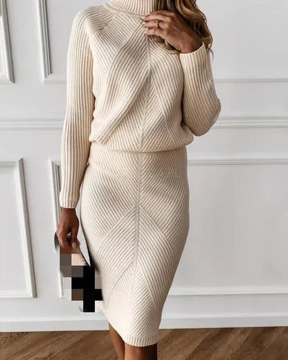 Sweater Dress – Black Mock Neck Midi - Beige detail
