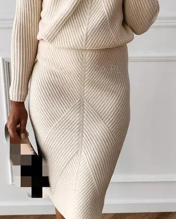 Sweater Dress – Black Mock Neck Midi - Beige detail