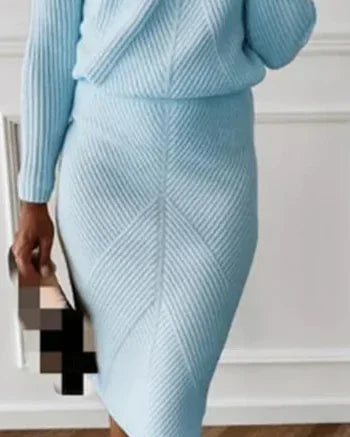 Sweater Dress – Black Mock Neck Midi - Light Blue detail