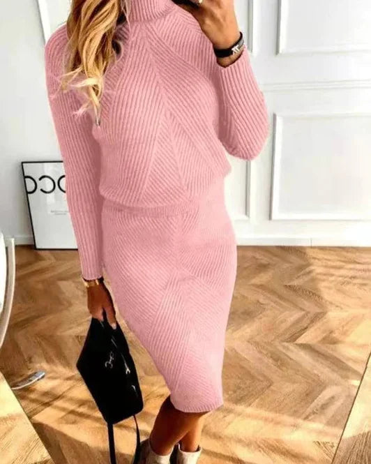 Sweater Dress – Black Mock Neck Midi - Pink detail
