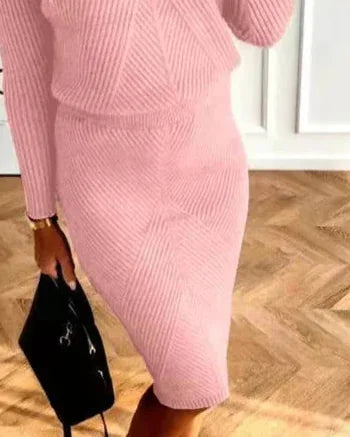 Sweater Dress – Black Mock Neck Midi - Pink detail
