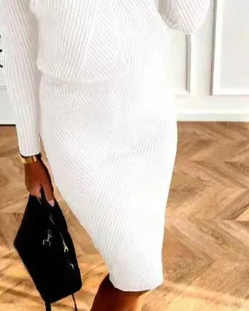 Sweater Dress – Black Mock Neck Midi - White detail