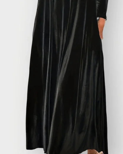 Velvet Dress – Burgundy Long Sleeve Maxi - Black detail