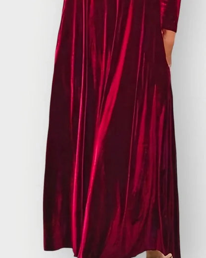 Velvet Dress – Burgundy Long Sleeve Maxi - Burgundy detail