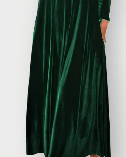 Velvet Dress – Burgundy Long Sleeve Maxi - Dark Green detail