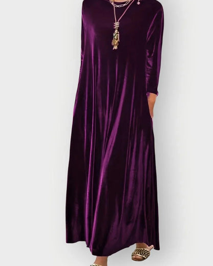 Velvet Dress – Burgundy Long Sleeve Maxi - Purple detail