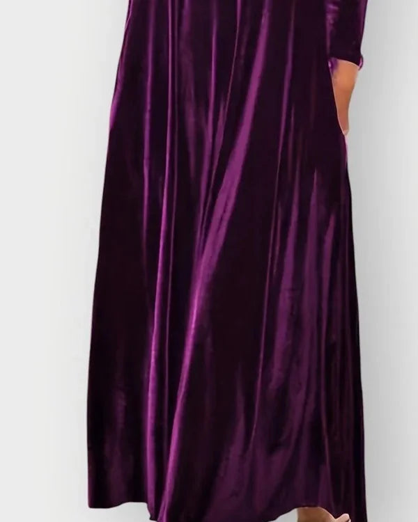 Velvet Dress – Burgundy Long Sleeve Maxi - Purple detail