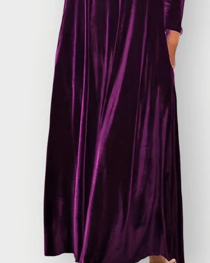 Velvet Dress – Burgundy Long Sleeve Maxi - Purple detail