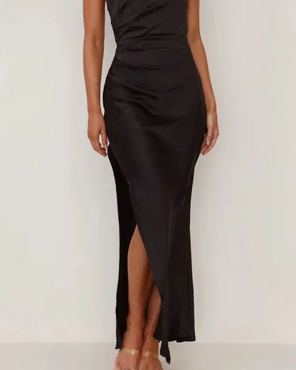 Wedding Guest Dress – Black Pleated Maxi - Black detail