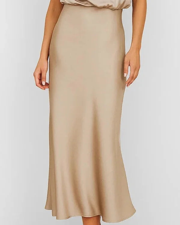 Wedding Guest Dress – Dark Red Halter Satin Maxi - Khaki detail