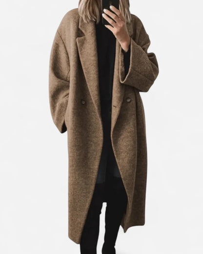 Wool Coat – Grey Oversized Longline - Brown detail