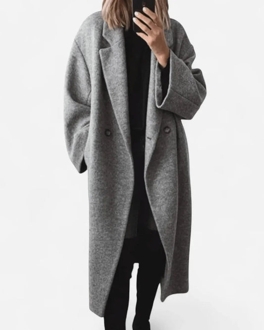Wool Coat – Grey Oversized Longline - Grey detail