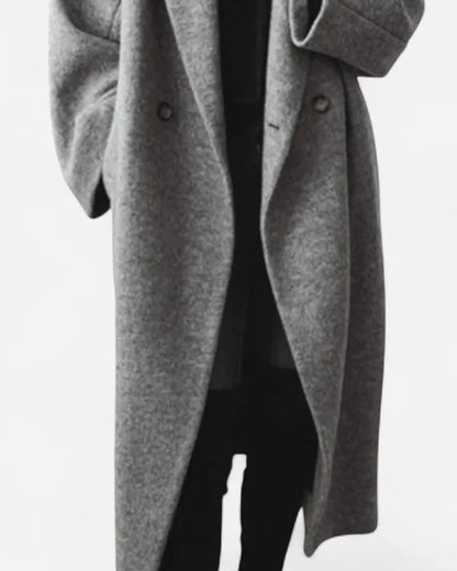 Wool Coat – Grey Oversized Longline - Grey detail